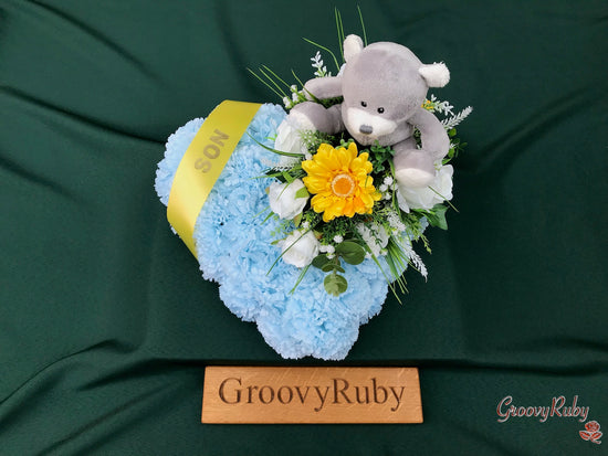 Baby Blue Heart With Grey Bear