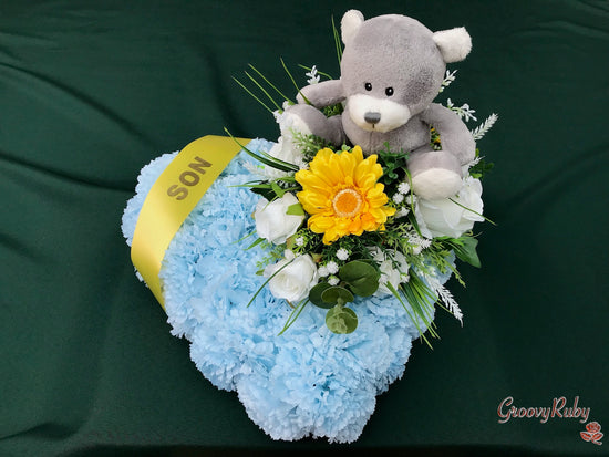 Baby Blue Heart With Grey Bear