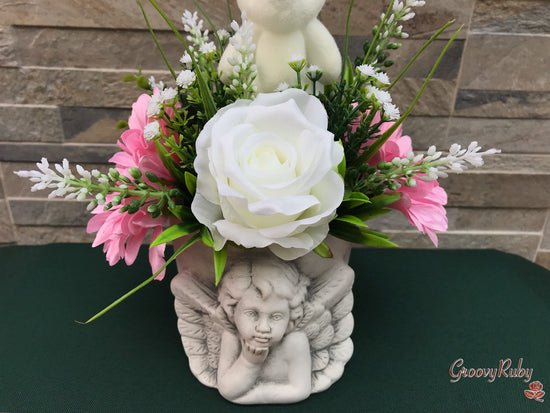 Baby Pink Angel Pot With Bear