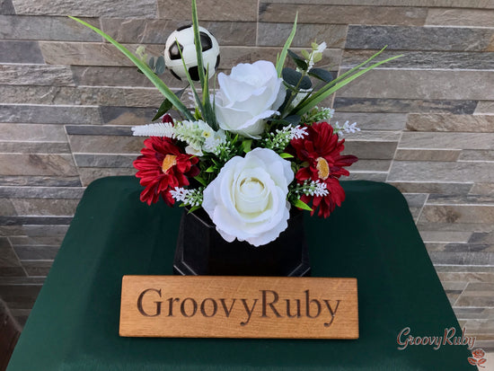 White & Ruby Red, Football Colour Grave Pot