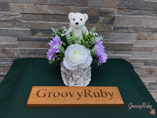 Lilac Angel Pot With Bear