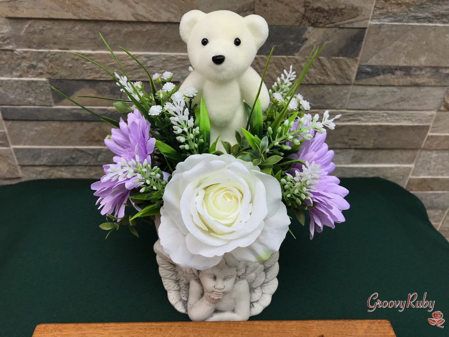 Lilac Angel Pot With Bear
