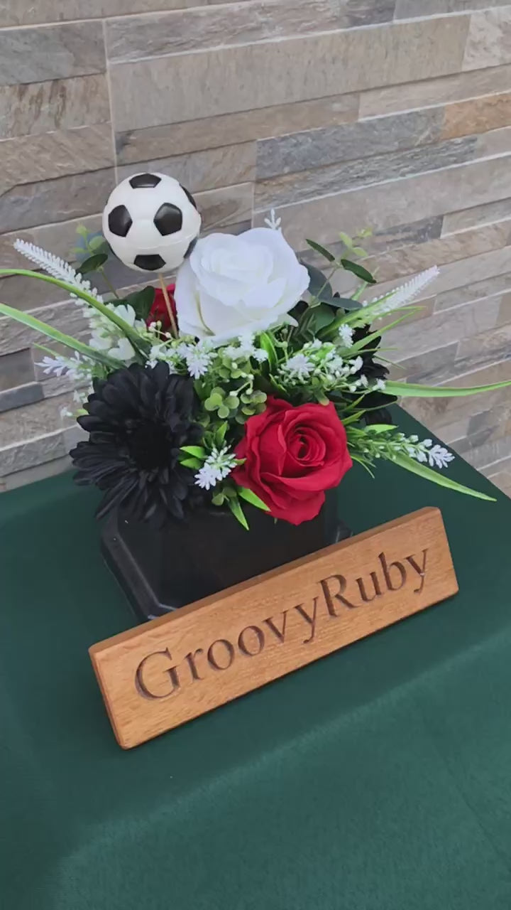 Load and play video in Gallery viewer, White, Red &amp;amp; Black, Football Colour Grave Pot
