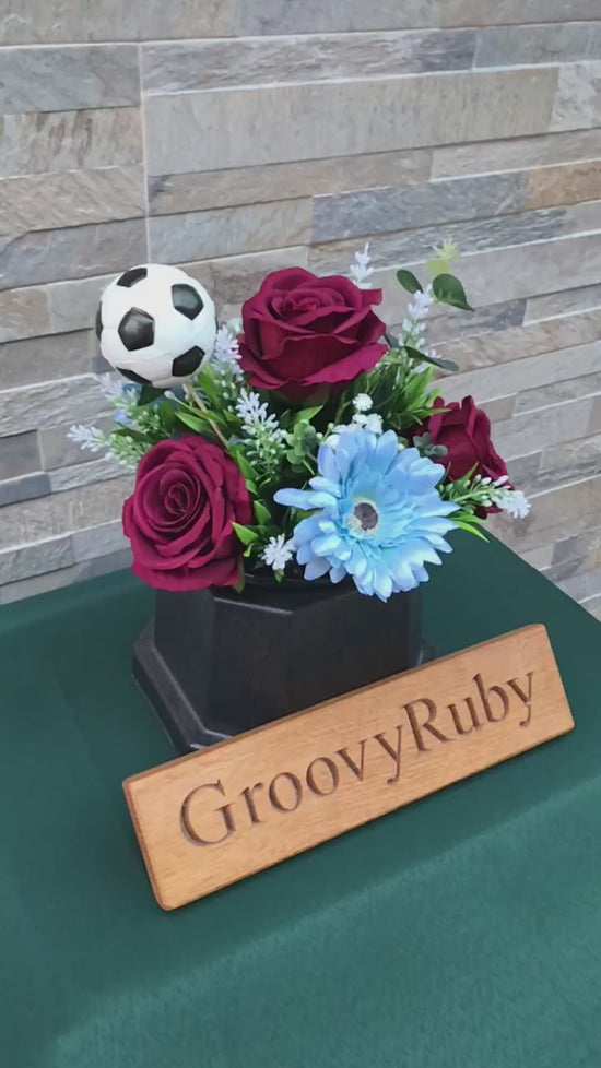 Load and play video in Gallery viewer, Burgundy &amp;amp; Sky Blue, Football Colour Grave Pot
