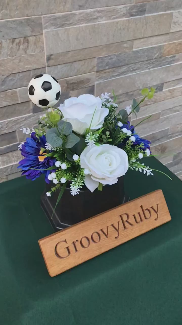 Load and play video in Gallery viewer, Royal Blue &amp;amp; White, Football Colour Grave Pot
