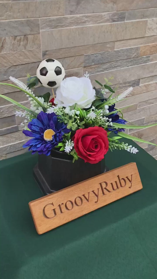 Load and play video in Gallery viewer, White, Red &amp;amp; Blue, Football Colour Grave Pot
