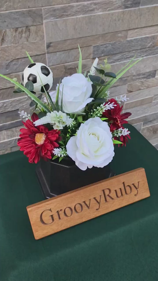 Load and play video in Gallery viewer, White &amp;amp; Ruby Red, Football Colour Grave Pot
