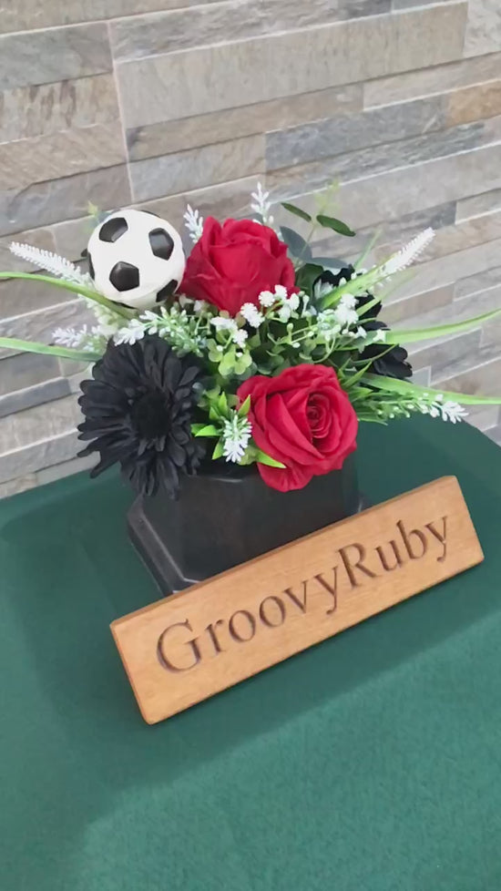 Load and play video in Gallery viewer, Red &amp;amp; Black, Football Colour Grave Pot
