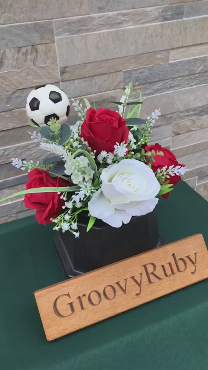 Load and play video in Gallery viewer, Red &amp;amp; White, Football Colour Grave Pot
