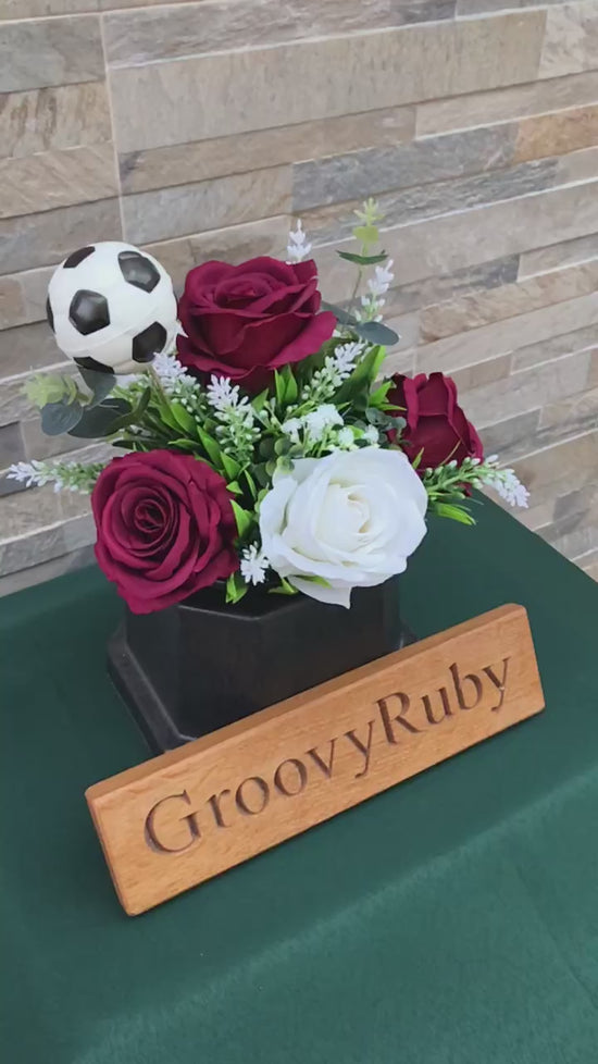 Load and play video in Gallery viewer, Burgundy &amp;amp; White, Football Colour Grave Pot
