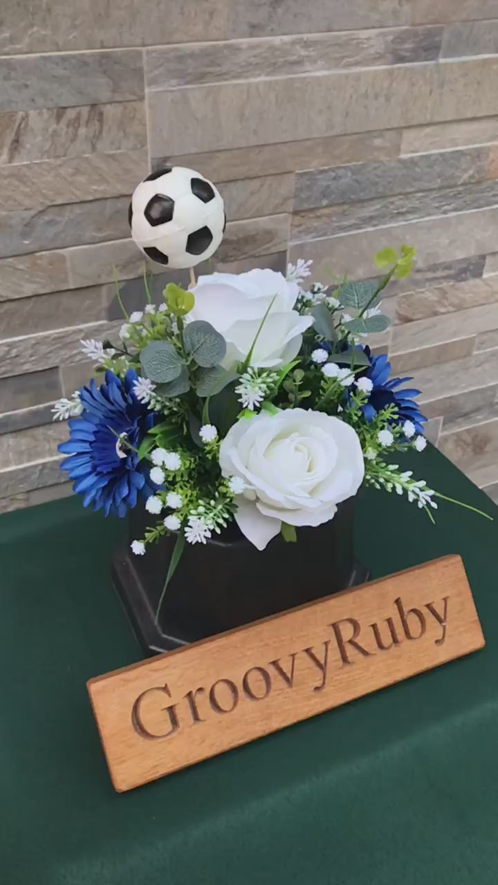 Load and play video in Gallery viewer, Navy &amp;amp; White, Football Colour Grave Pot
