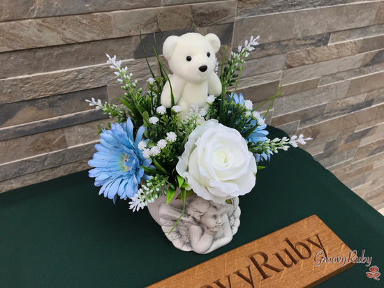 Baby Blue Angel Pot With Bear