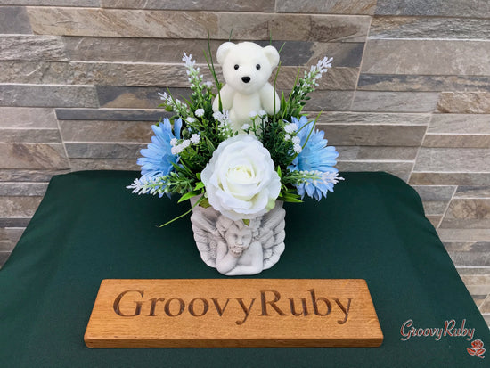 Baby Blue Angel Pot With Bear