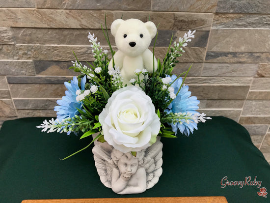 Baby Blue Angel Pot With Bear