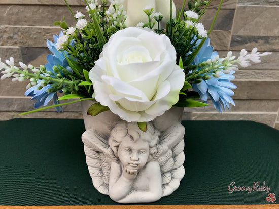 Baby Blue Angel Pot With Bear