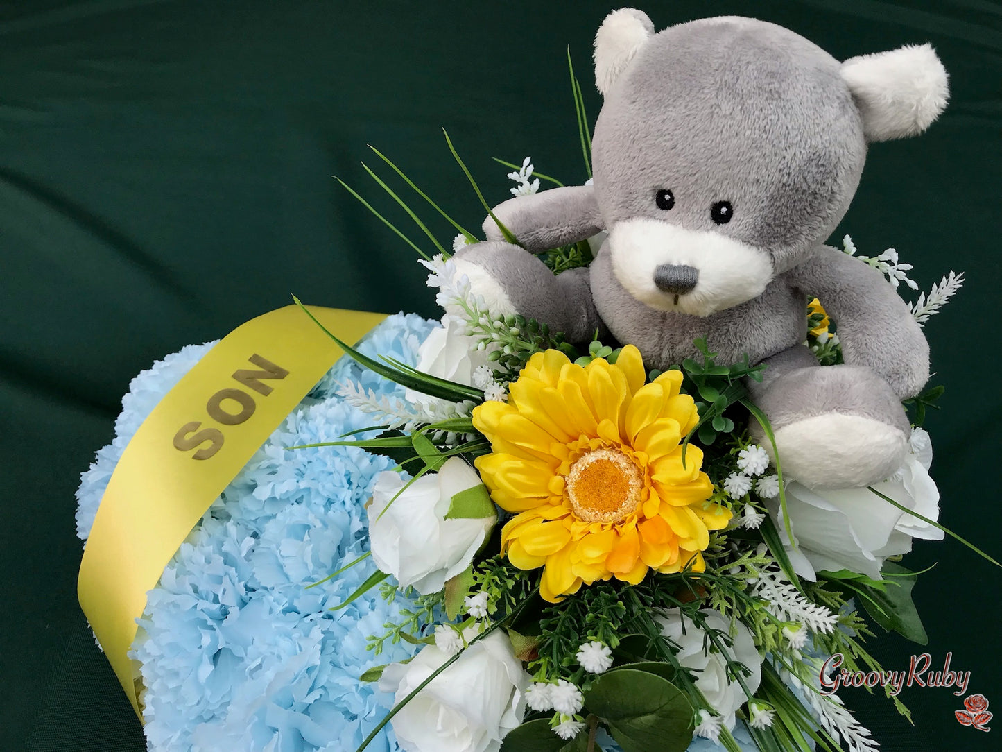 Baby Blue Heart With Grey Bear