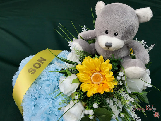 Baby Blue Heart With Grey Bear