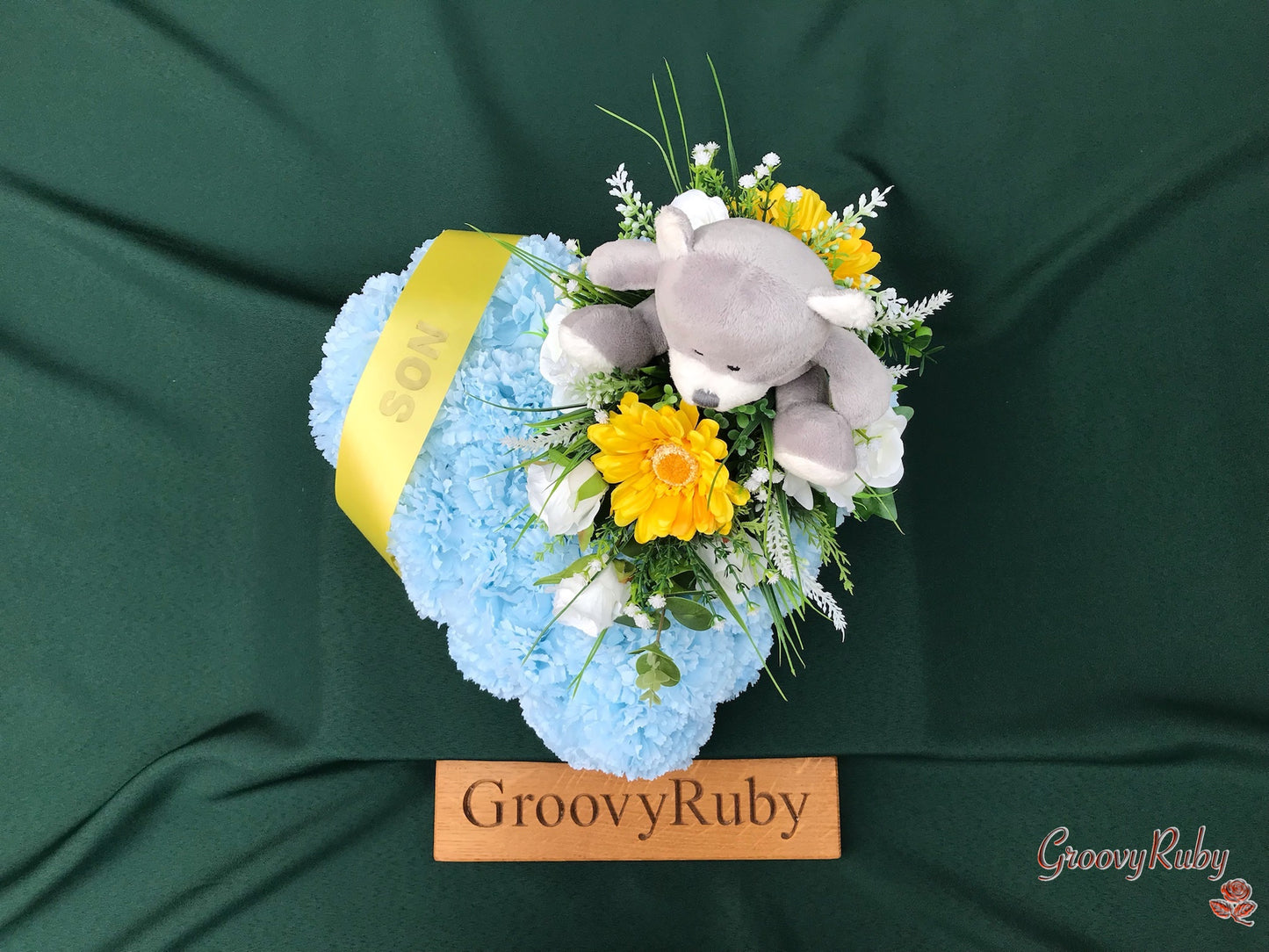 Baby Blue Heart With Grey Bear
