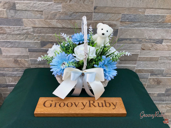 Baby Blue Lace Basket With Bear Pick