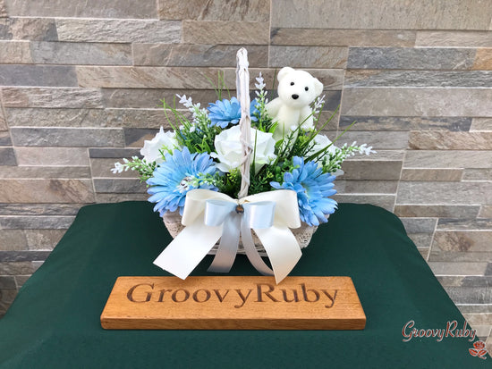 Baby Blue Lace Basket With Bear Pick