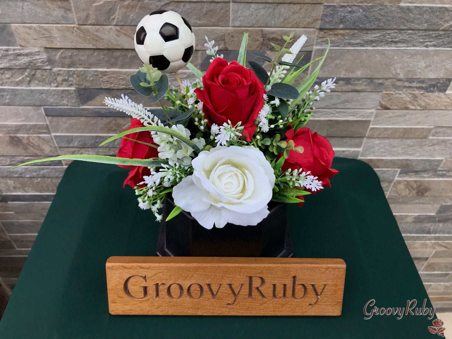 Red & White, Football Colour Grave Pot