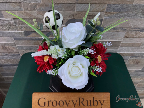 White & Ruby Red, Football Colour Grave Pot