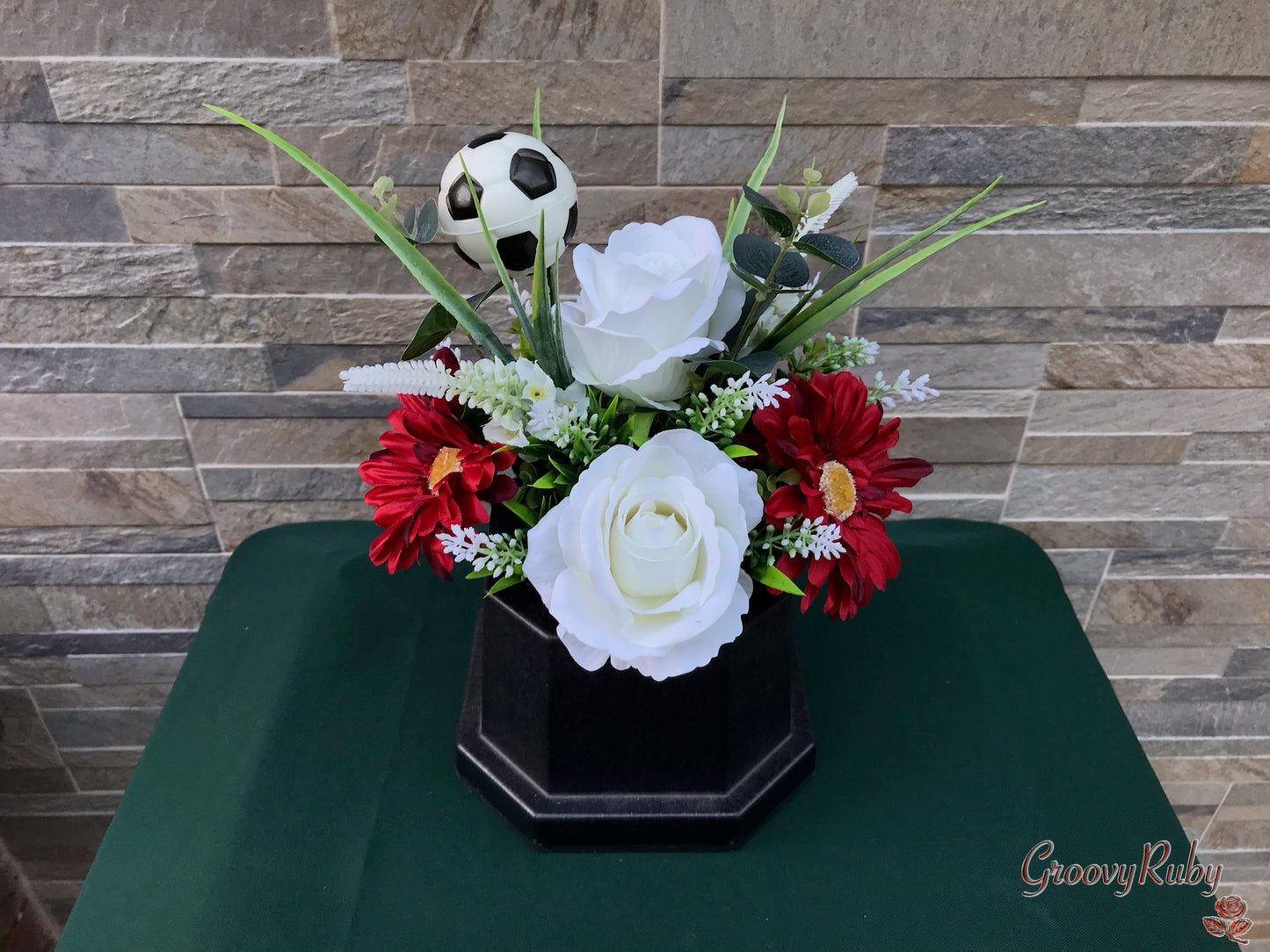 White & Ruby Red, Football Colour Grave Pot