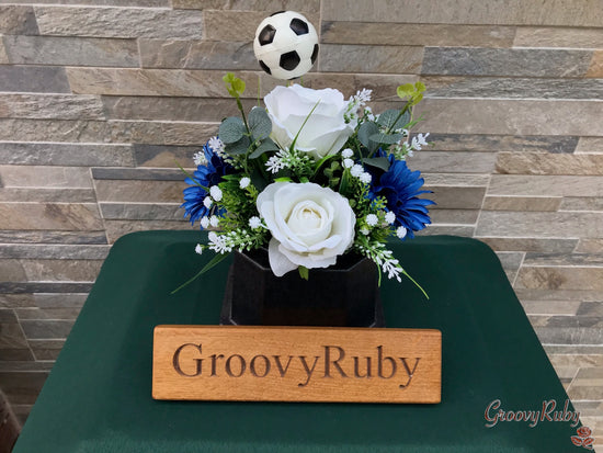 Navy & White, Football Colour Grave Pot