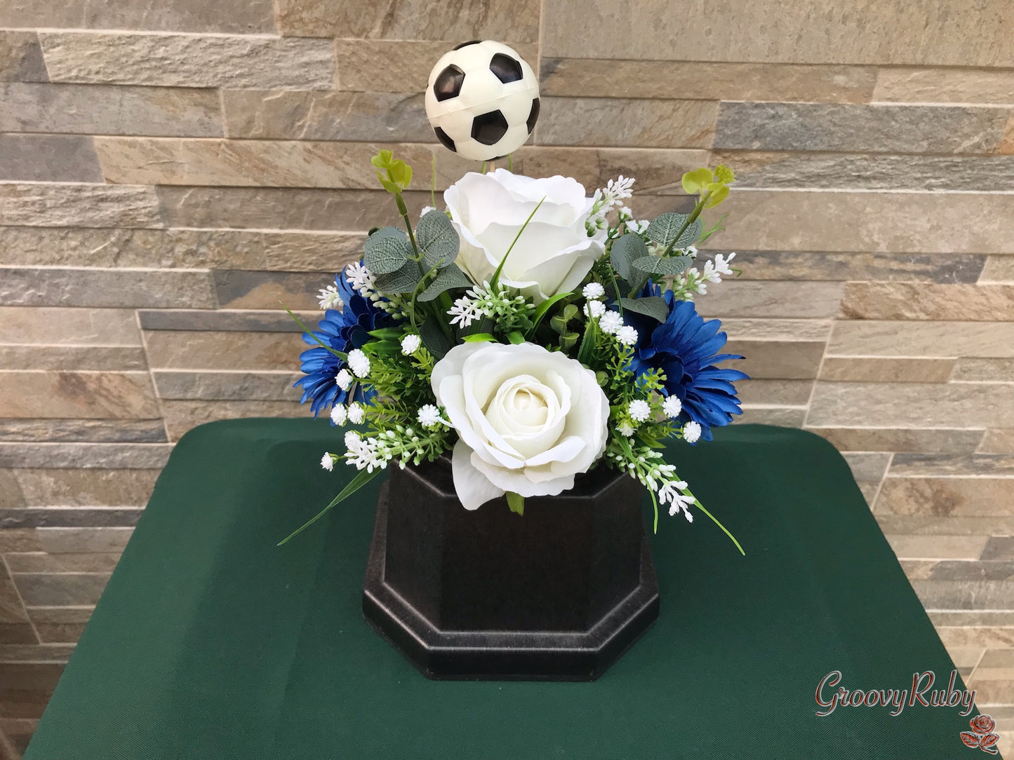 Navy & White, Football Colour Grave Pot