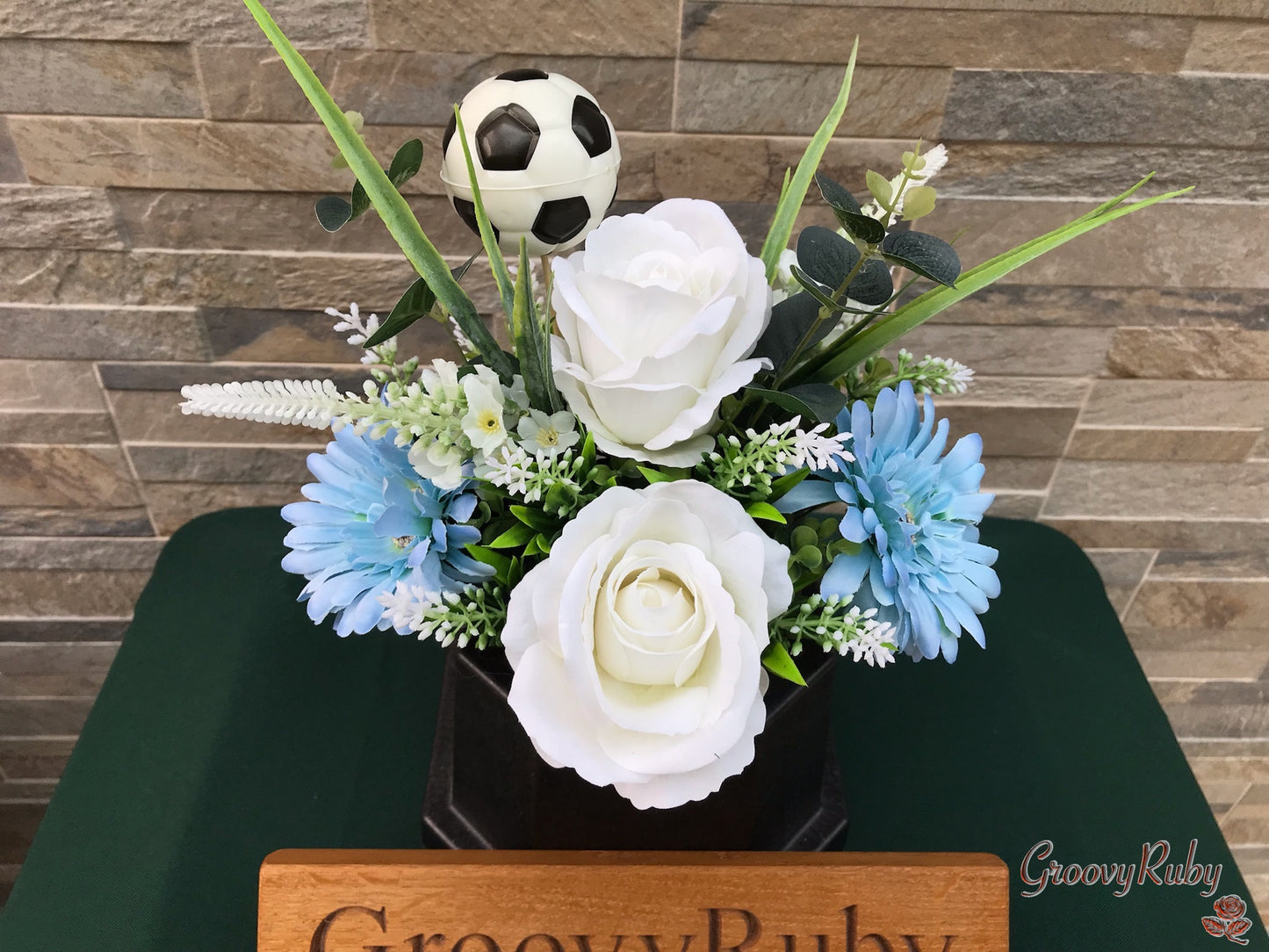 Sky Blue & White, Football Colour Grave Pot