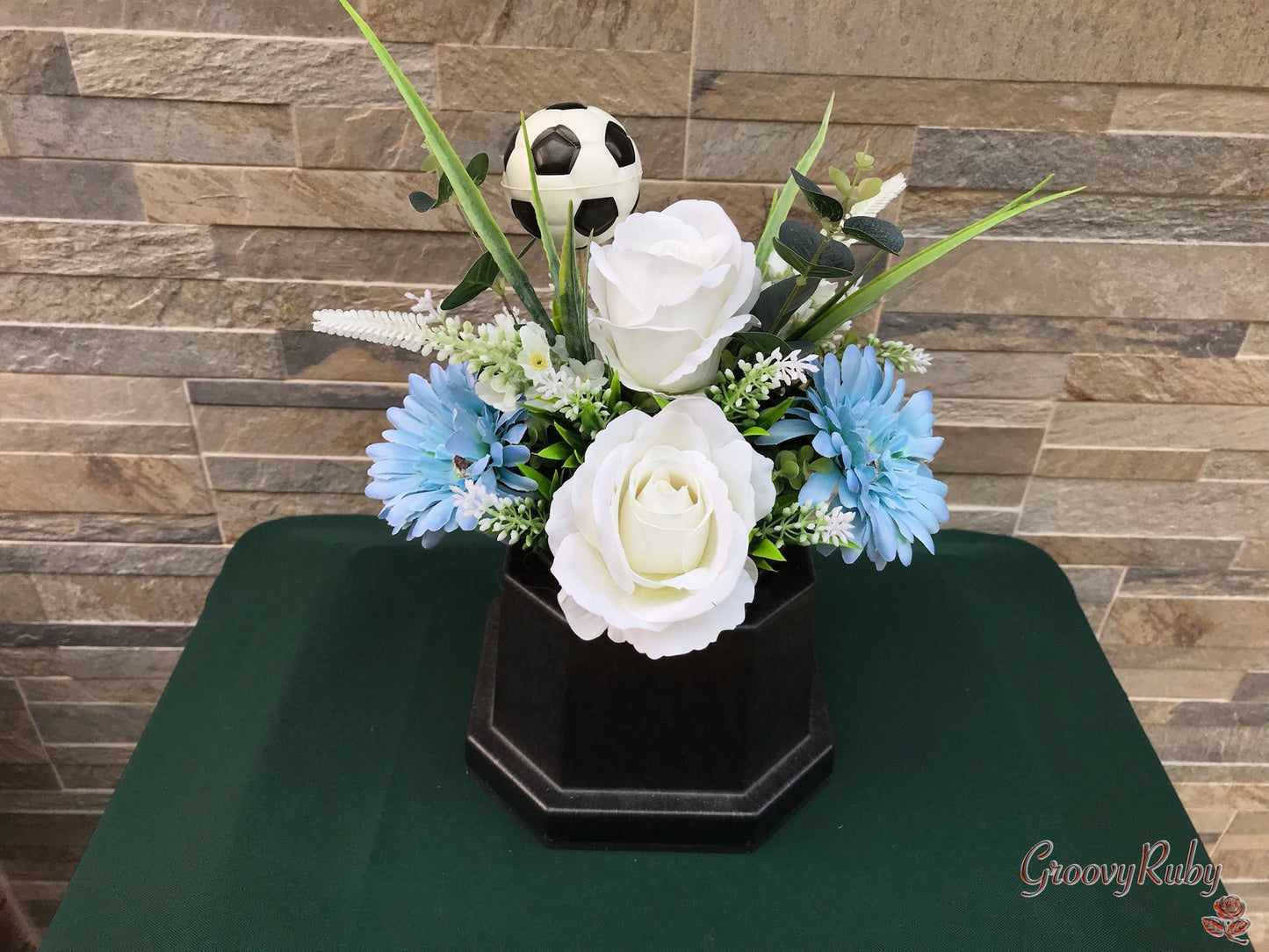 Sky Blue & White, Football Colour Grave Pot