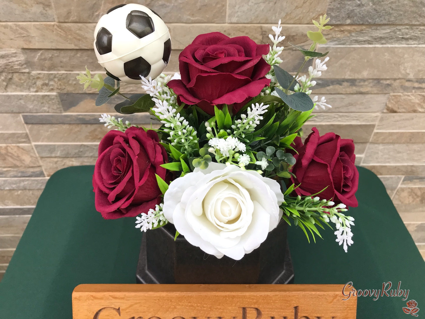 Burgundy & White, Football Colour Grave Pot