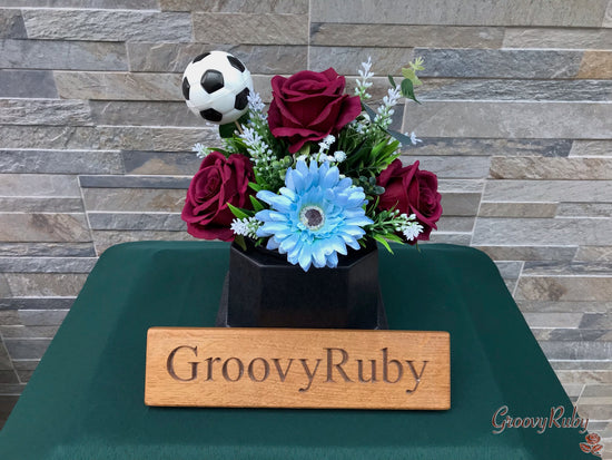 Burgundy & Sky Blue, Football Colour Grave Pot