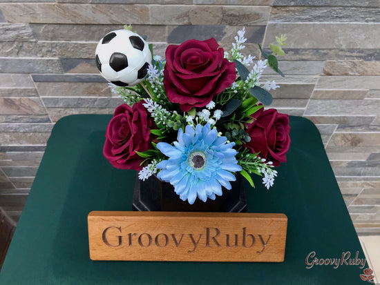 Burgundy & Sky Blue, Football Colour Grave Pot