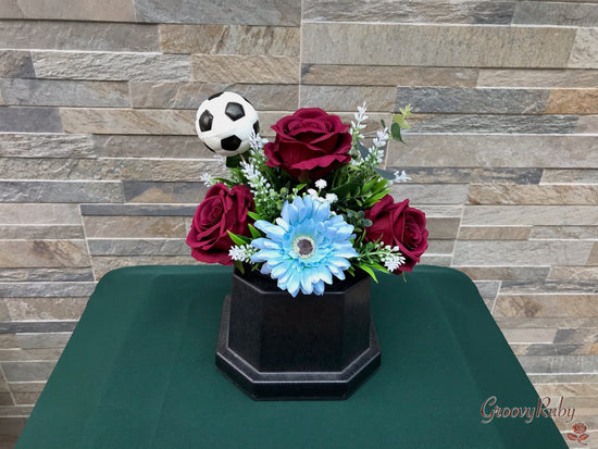 Burgundy & Sky Blue, Football Colour Grave Pot