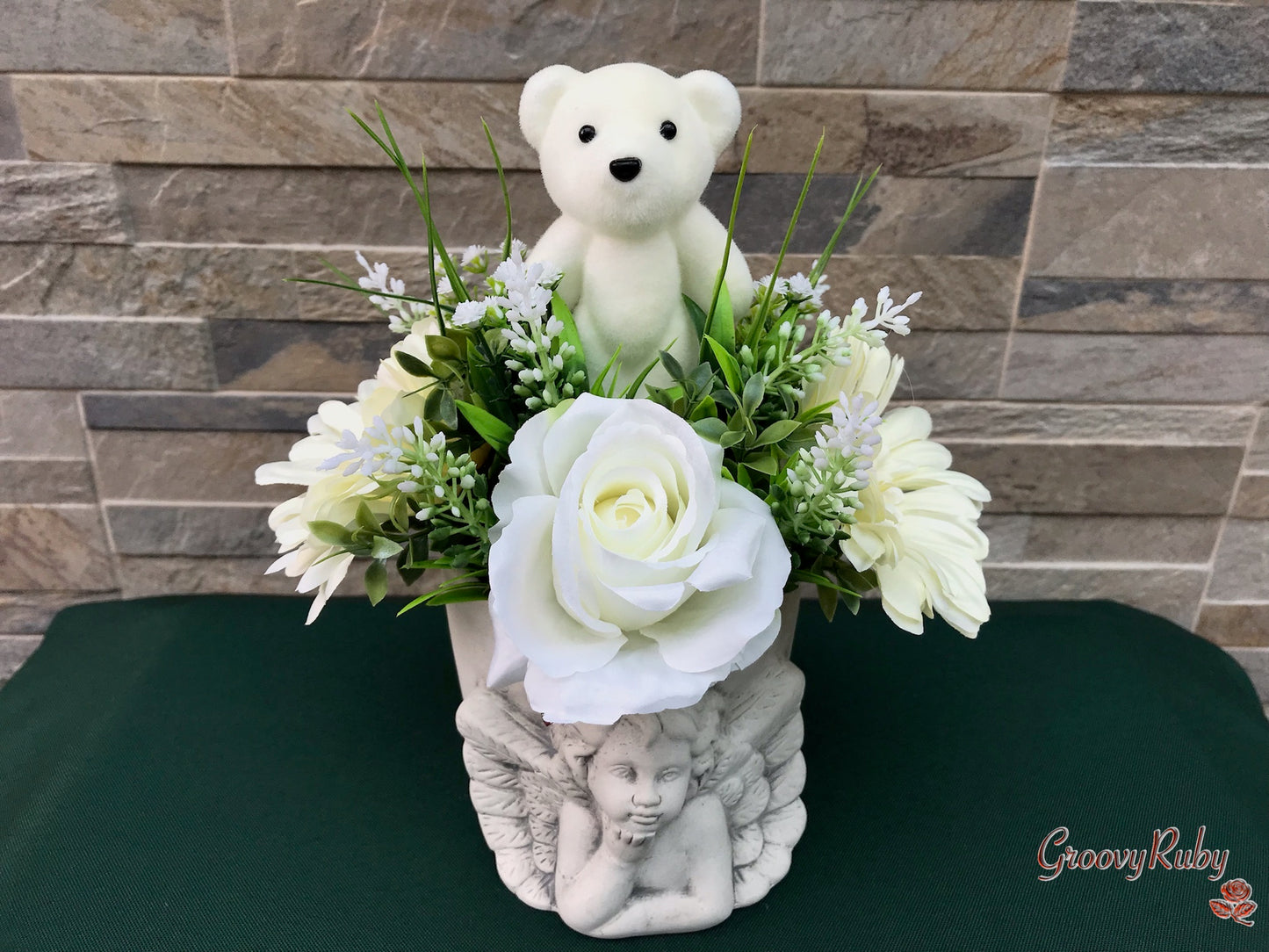 Ivory Angel Pot With Bear