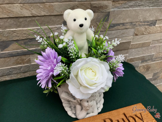 Lilac Angel Pot With Bear