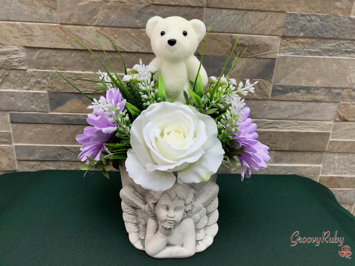 Lilac Angel Pot With Bear