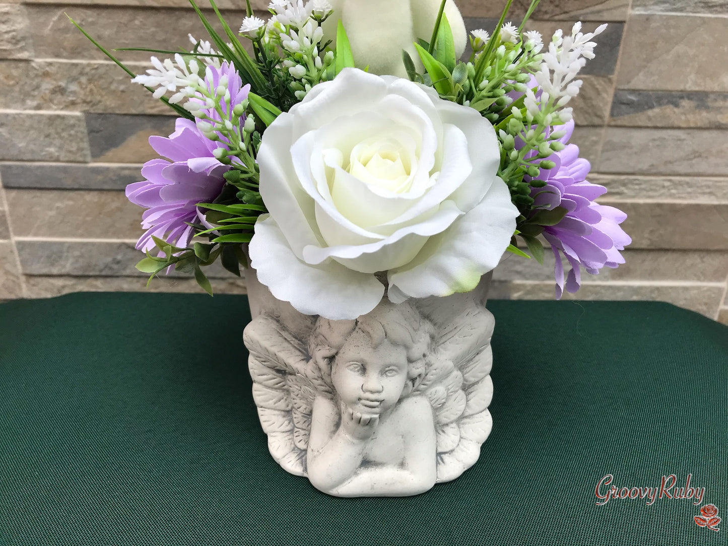 Lilac Angel Pot With Bear