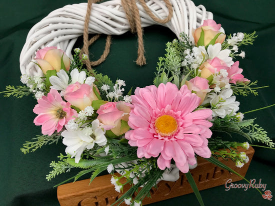 Pretty Pink Heart Wicker Wreath