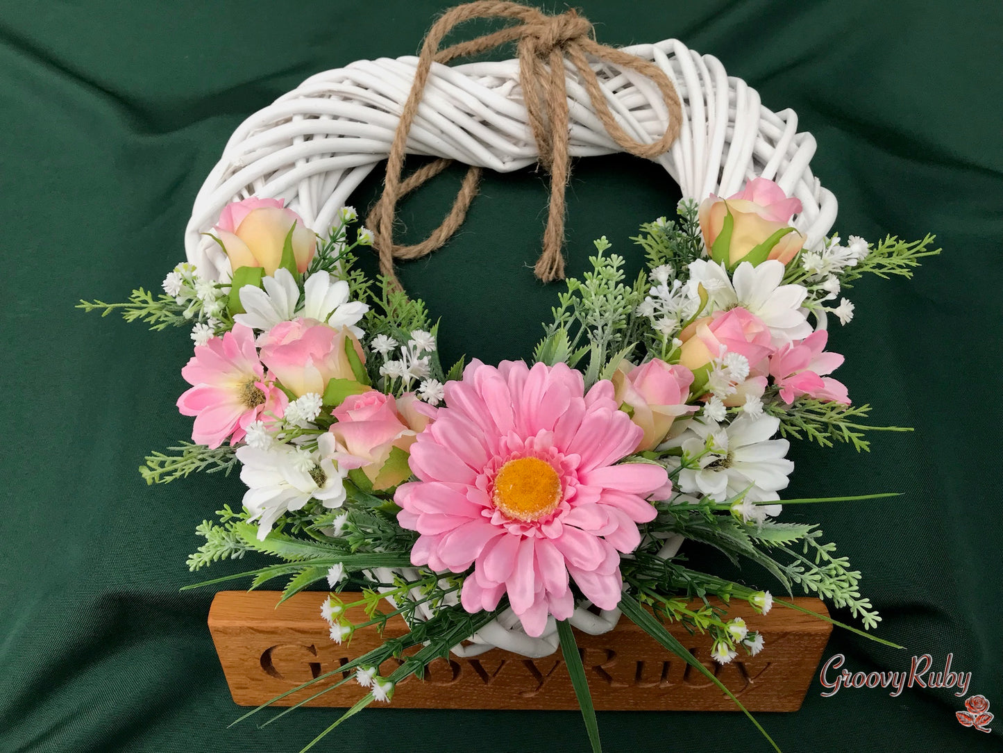 Pretty Pink Heart Wicker Wreath
