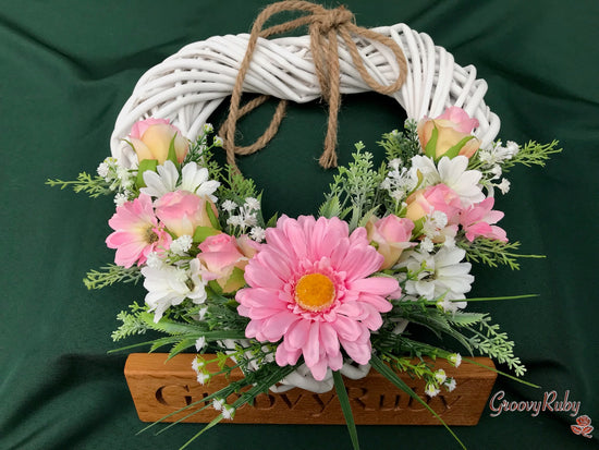 Pretty Pink Heart Wicker Wreath
