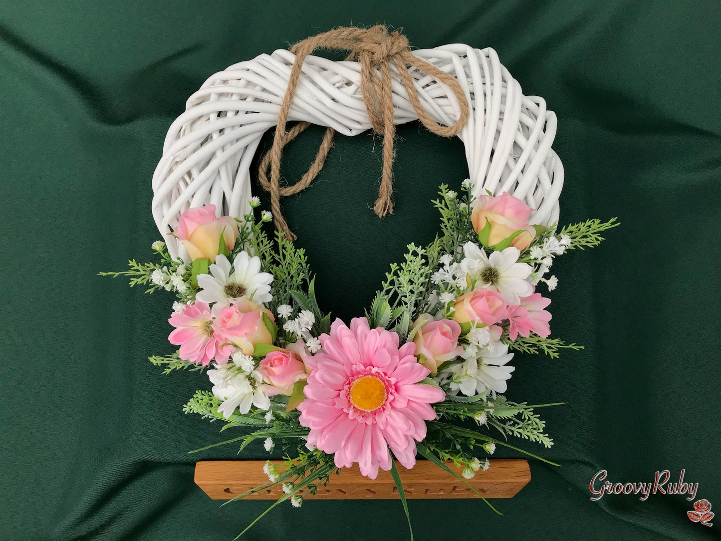 Pretty Pink Heart Wicker Wreath