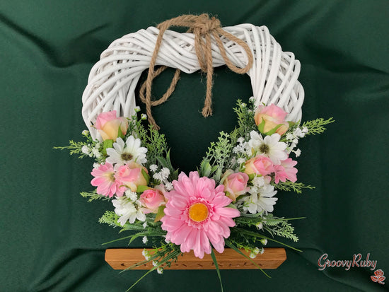 Pretty Pink Heart Wicker Wreath
