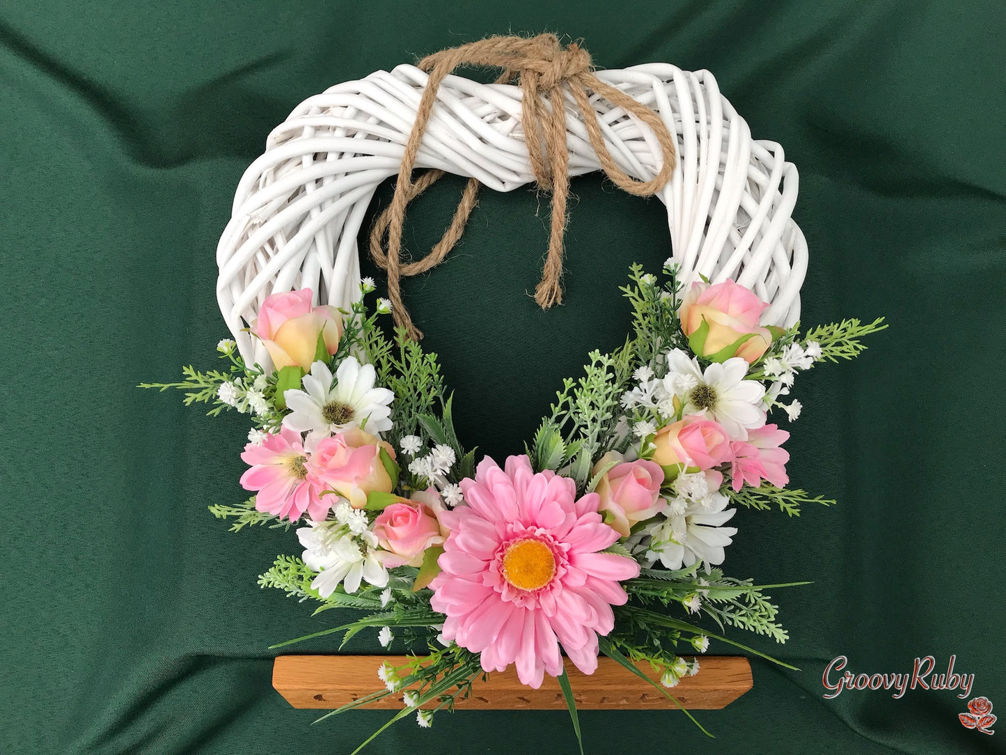 Pretty Pink Heart Wicker Wreath