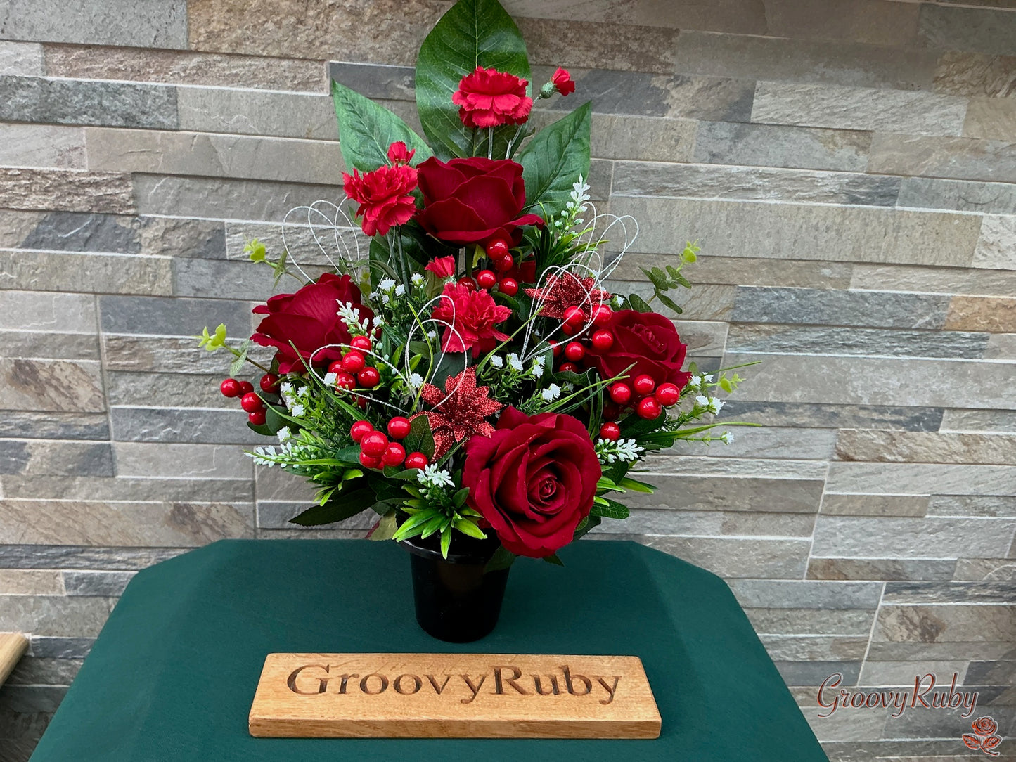 Seasons Greetings, Headstone/Cemetery Flat Back, Tall Grave Pot
