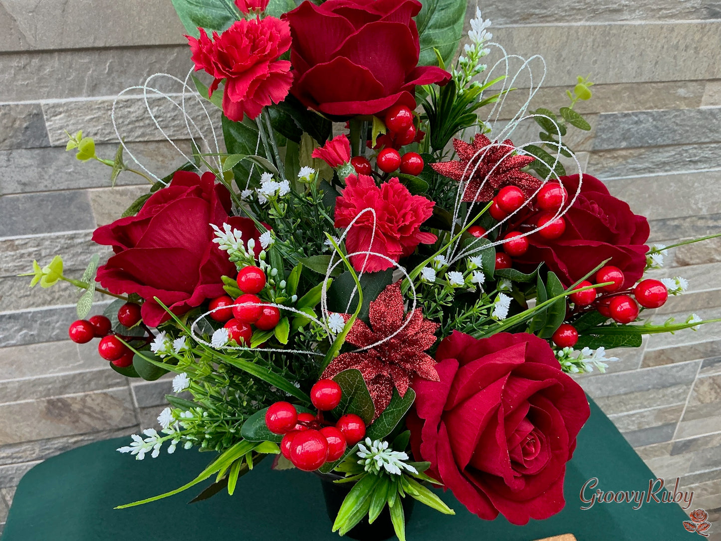 Seasons Greetings, Headstone/Cemetery Flat Back, Tall Grave Pot