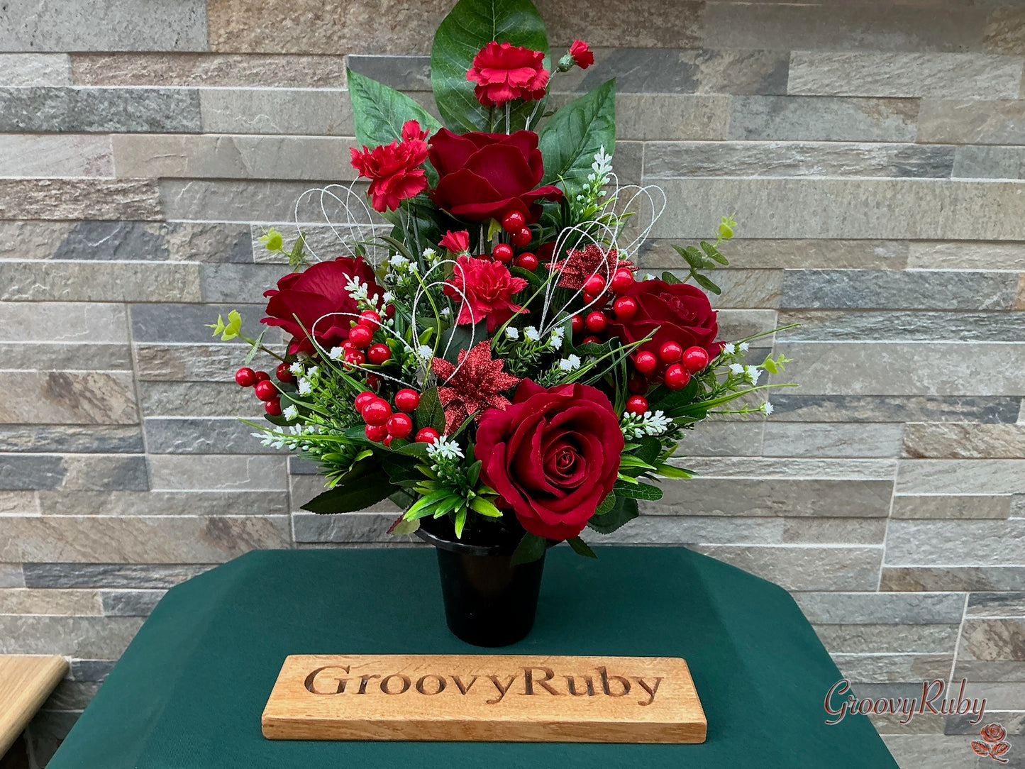 Seasons Greetings, Headstone/Cemetery Flat Back, Tall Grave Pot