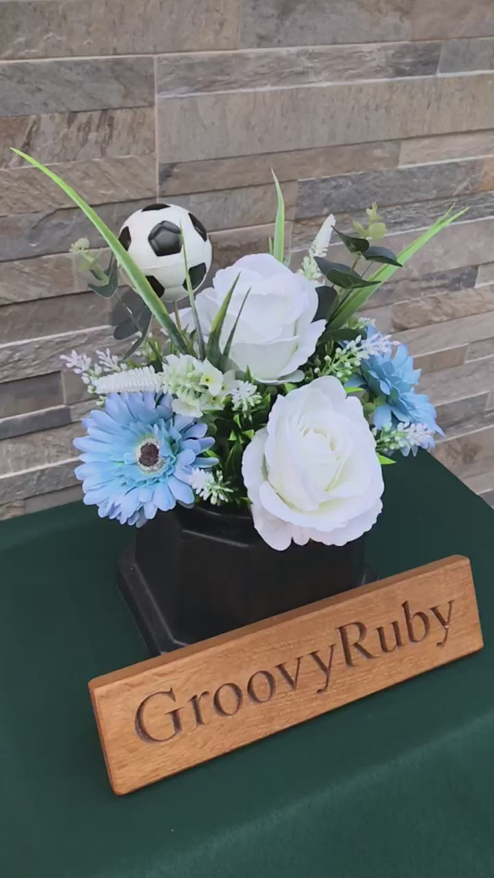 Load and play video in Gallery viewer, Sky Blue &amp;amp; White, Football Colour Grave Pot
