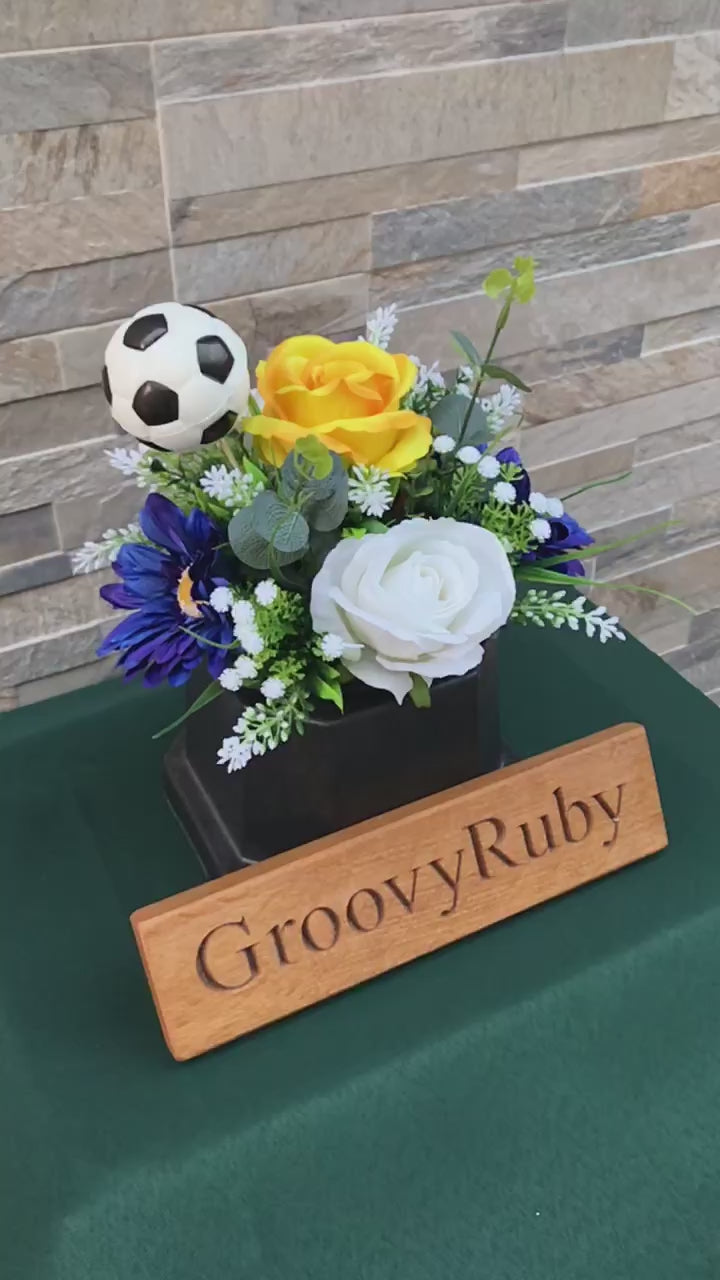 Load and play video in Gallery viewer, Yellow &amp;amp; Blue, Football Colour Grave Pot
